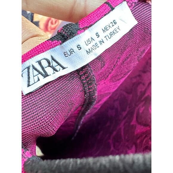 ZARA Jacquard Dress Size Small Floral Beautiful Pink Dress Pre-Owned - Picture 6 of 6